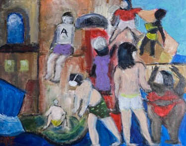 Painting titled "La Playa de Bebo" by Alfredo Machado Zingg, Original Artwork, Acrylic Mounted on Wood Stretcher frame