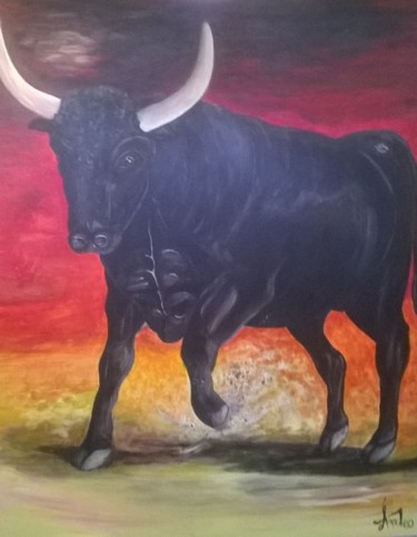 Peinture intitulée "le taureau face à f…" par Amadéo, Œuvre d'art originale, Acrylique