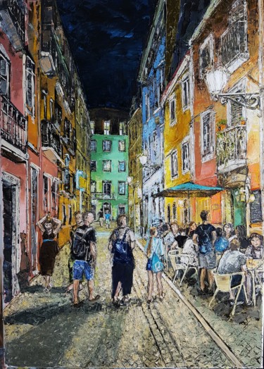 Peinture intitulée "Bairro Alto - Lisboa" par A.Magalhães, Œuvre d'art originale