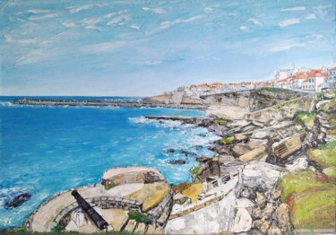 Pintura intitulada "Vila da Ericeira" por A.Magalhães, Obras de arte originais, Óleo Montado em Painel de madeira