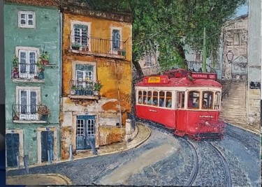 Painting titled "Janelas de Alfama" by A.Magalhães, Original Artwork, Oil Mounted on artwork_cat.