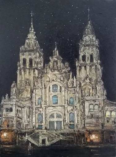 Painting titled "Compostela - Campus…" by A.Magalhães, Original Artwork, Oil Mounted on artwork_cat.
