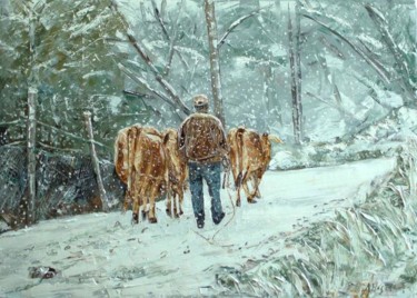 Pintura titulada "Guardador de vacas…" por A.Magalhães, Obra de arte original