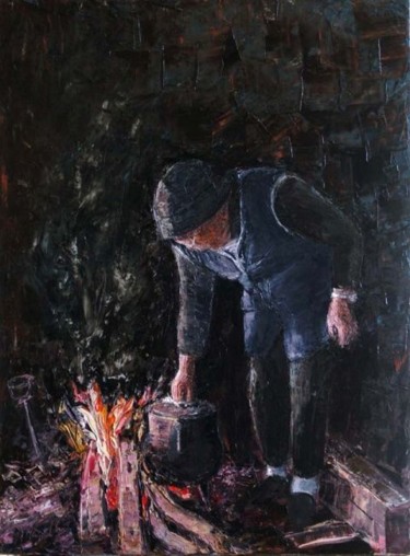 Pintura intitulada "Panela ao lume" por A.Magalhães, Obras de arte originais