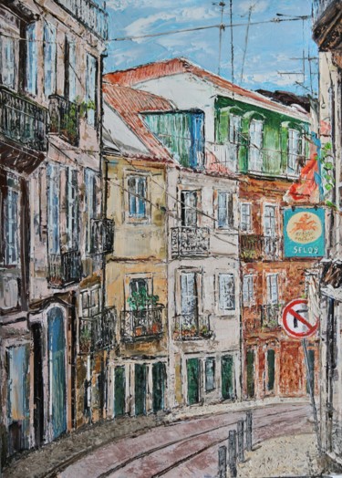 Pintura intitulada "Lisboa - Rua Poiais…" por A.Magalhães, Obras de arte originais
