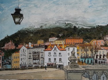 Pintura intitulada "Vila de Sintra - Po…" por A.Magalhães, Obras de arte originais