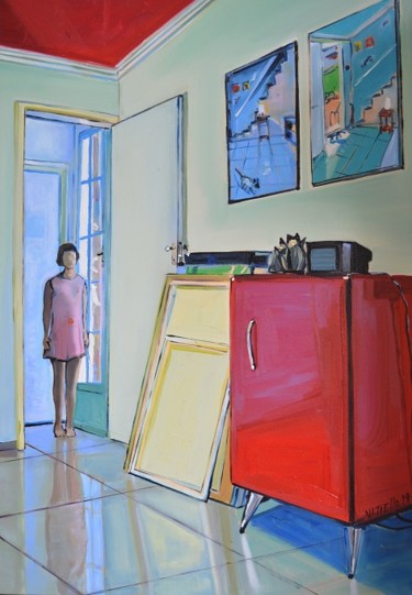 Painting titled "interior-com-crianc…" by Marcelo Vitiello, Original Artwork
