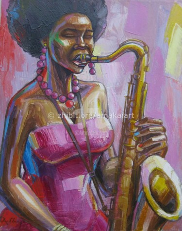 绘画 标题为“afro-woman-on-sax” 由Amakai Quaye, 原创艺术品