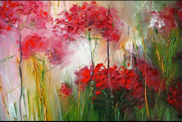Peinture intitulée "Champ de Fleurs" par Amal Mzoughiart, Œuvre d'art originale