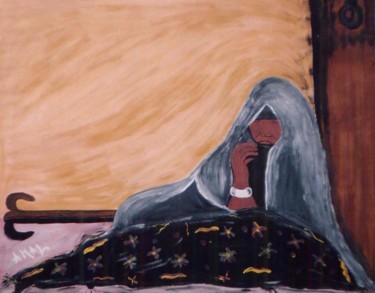 Peinture intitulée "vielle femme du sah…" par La Marocaine Bensaid, Œuvre d'art originale