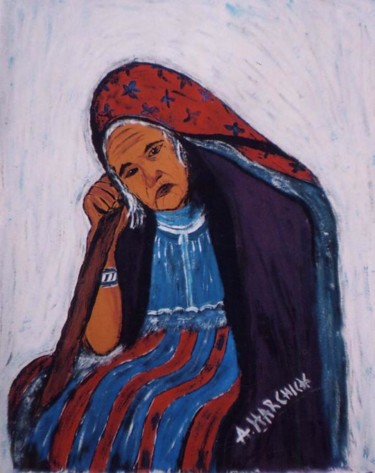 Painting titled "vielle femme du nord" by La Marocaine Bensaid, Original Artwork