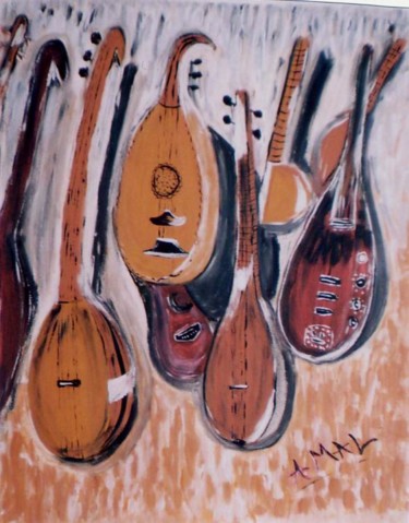 Painting titled "instruments de musi…" by La Marocaine Bensaid, Original Artwork