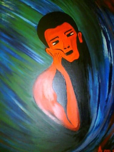 Peinture intitulée "Penseur" par La Marocaine Bensaid, Œuvre d'art originale