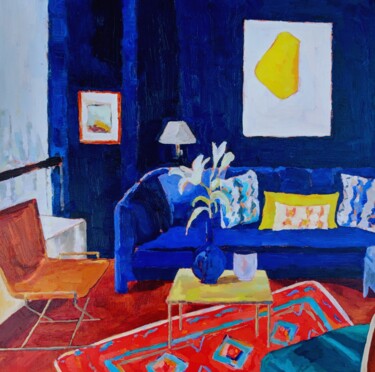 Картина под названием "Interior with lilli…" - Amanda Cutlack, Подлинное произведение искусства, Масло Установлен на Деревян…