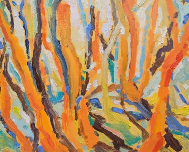 Картина под названием "Into the woods" - Amanda Cutlack, Подлинное произведение искусства, Масло Установлен на Деревянная па…