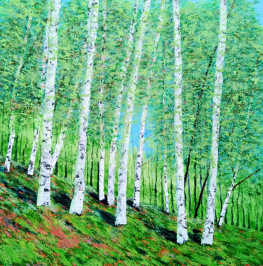 Malarstwo zatytułowany „Whispering Trees” autorstwa Amanda Horvath, Oryginalna praca, Akryl Zamontowany na Drewniana rama no…