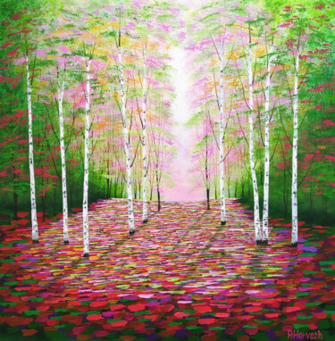 Картина под названием "Forest of Gold" - Amanda Horvath, Подлинное произведение искусства, Акрил Установлен на Деревянная ра…