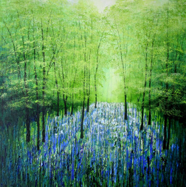 Картина под названием "Into the Blue Forest" - Amanda Horvath, Подлинное произведение искусства, Акрил Установлен на Деревян…