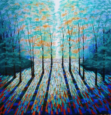 Картина под названием "Sapphire Glade" - Amanda Horvath, Подлинное произведение искусства, Акрил Установлен на Деревянная ра…