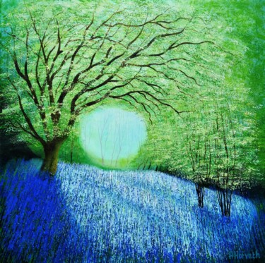 Ζωγραφική με τίτλο "Bell Flower Blues" από Amanda Horvath, Αυθεντικά έργα τέχνης, Ακρυλικό Τοποθετήθηκε στο Ξύλινο φορείο σκ…