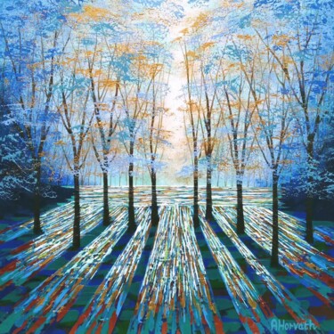 Painting titled "Blue Forest Dreaming" by Amanda Horvath, Original Artwork, Acrylic Mounted on Wood Stretcher frame