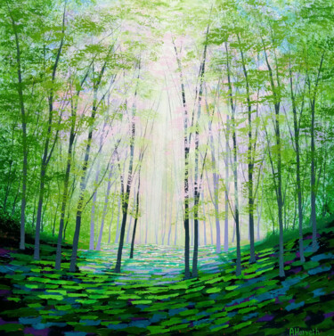 Painting titled "Forest Light" by Amanda Horvath, Original Artwork, Acrylic Mounted on Wood Stretcher frame