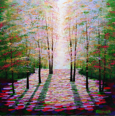 Картина под названием "Forest in Amber" - Amanda Horvath, Подлинное произведение искусства, Акрил Установлен на Деревянная р…