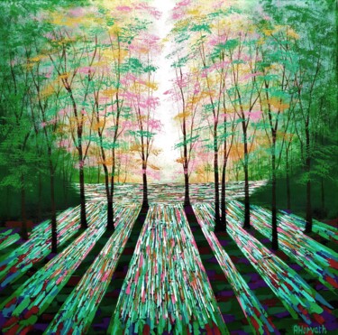 Картина под названием "Emerald and Rose Wo…" - Amanda Horvath, Подлинное произведение искусства, Акрил Установлен на Деревян…