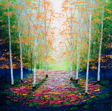 Картина под названием "The Amber Wood" - Amanda Horvath, Подлинное произведение искусства, Акрил Установлен на Деревянная ра…