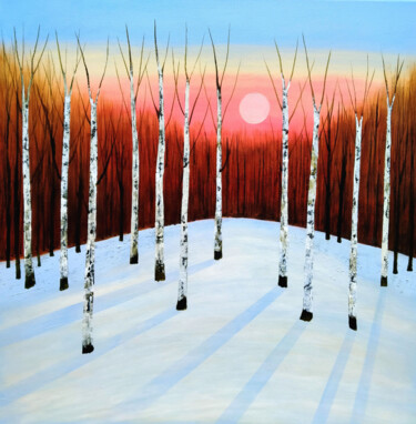 Peinture intitulée "Twilight Birches" par Amanda Horvath, Œuvre d'art originale, Acrylique Monté sur Châssis en bois