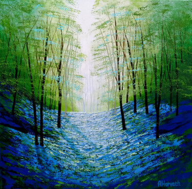 Картина под названием "Blue Spring Light" - Amanda Horvath, Подлинное произведение искусства, Акрил Установлен на Деревянная…