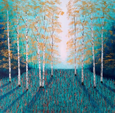 Pittura intitolato "Golden Sunlight Wood" da Amanda Horvath, Opera d'arte originale, Acrilico Montato su Telaio per barella…