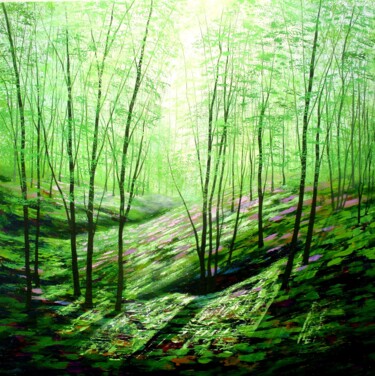 Malarstwo zatytułowany „Tranquillity Wood” autorstwa Amanda Horvath, Oryginalna praca, Akryl Zamontowany na Drewniana rama n…