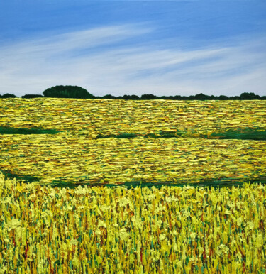 Painting titled "Golden Meadow" by Amanda Horvath, Original Artwork, Acrylic Mounted on Wood Stretcher frame