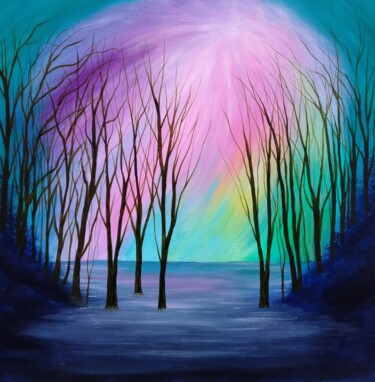 Картина под названием "Aurora Forest" - Amanda Horvath, Подлинное произведение искусства, Акрил Установлен на Деревянная рам…
