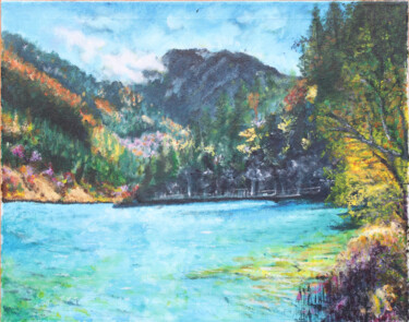 Painting titled "Lake" by Amanda Rosu, Original Artwork, Acrylic
