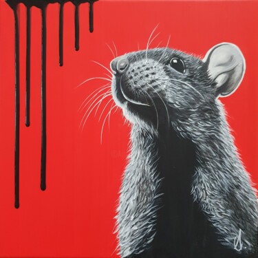 Painting titled "Rattus" by Amandine B., Original Artwork, Acrylic Mounted on Wood Stretcher frame
