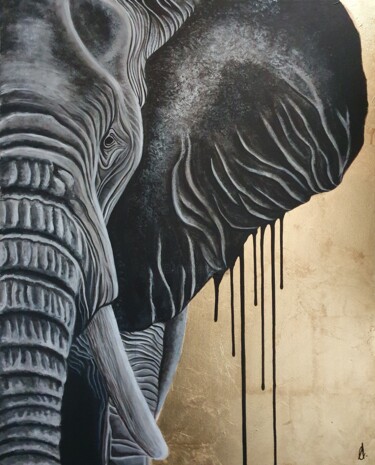 Painting titled "Elepha" by Amandine B., Original Artwork, Acrylic Mounted on Wood Stretcher frame