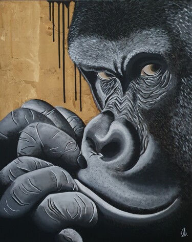 Malerei mit dem Titel "Gorilla" von Amandine B., Original-Kunstwerk, Acryl Auf Keilrahmen aus Holz montiert