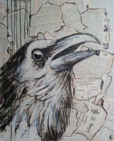 绘画 标题为“Corvus gauche” 由Amandine B., 原创艺术品, 丙烯 安装在木质担架架上