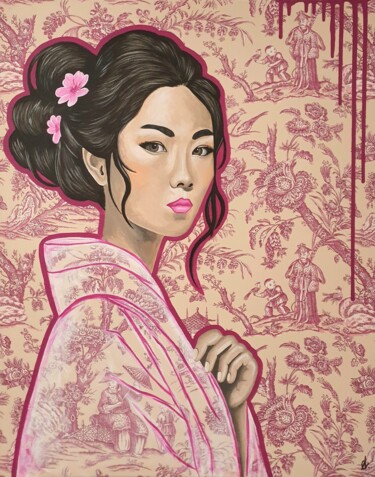 Pintura intitulada "Sakura" por Amandine B., Obras de arte originais, Acrílico Montado em Armação em madeira