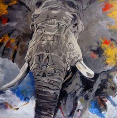 Painting titled "éléphant 2" by Amandine Eon, Original Artwork, Acrylic Mounted on Wood Stretcher frame