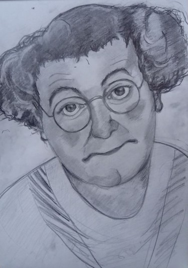 Drawing titled "Coluche" by Amandine Eon, Original Artwork, Conté