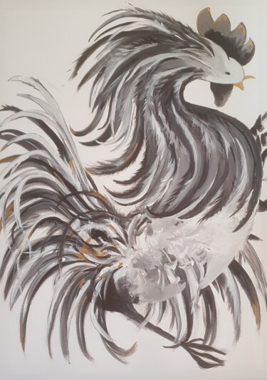 Peinture intitulée "Le coq" par Amandine Eon, Œuvre d'art originale, Acrylique Monté sur Châssis en bois