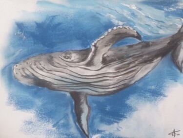 Dessin intitulée "La baleine" par Amandine Eon, Œuvre d'art originale, Conté