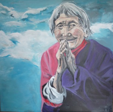 Peinture intitulée "La tibétaine au gra…" par Amandine Eon, Œuvre d'art originale, Acrylique Monté sur Châssis en bois