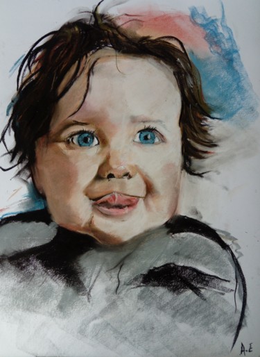 Drawing titled "portrait pastel" by Amandine Eon, Original Artwork, Pastel