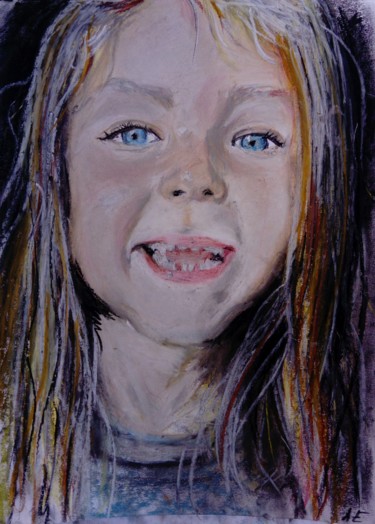 Dessin intitulée "portrait fillette" par Amandine Eon, Œuvre d'art originale, Pastel