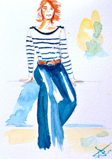 Painting titled "Bzh" by Amandine Faure, Original Artwork, Watercolor