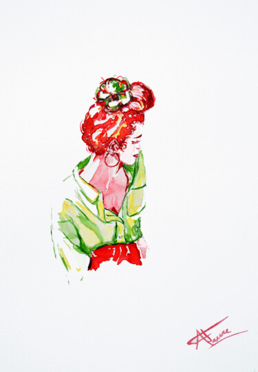 Painting titled "Fleur au chignon" by Amandine Faure, Original Artwork, Watercolor